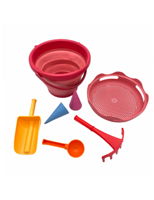 Travel Zestaw zabawek do piaskownicy 7szt Compact Toys koralowy