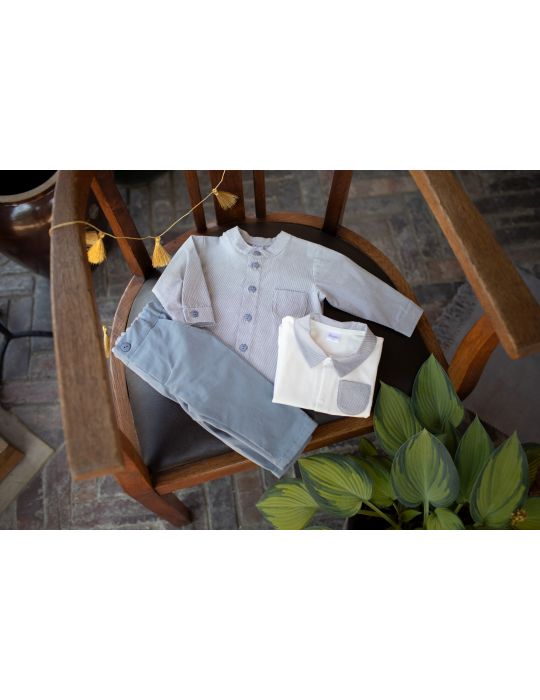 Pinokio Body niemowlęce bawełniane rozpinane polo długi rękaw Charlie ecru