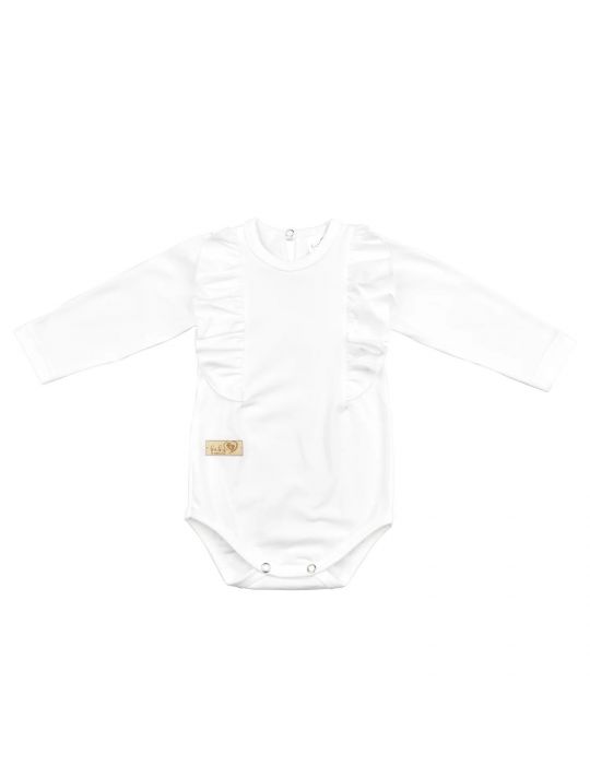 Baby in world Body niemowlęce z długim rękawem bawełniane z falbanką ecru
