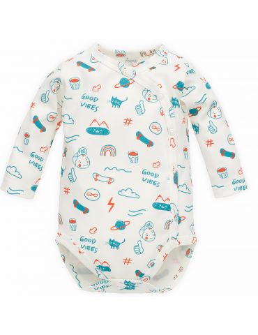 Pinokio Body niemowlęce bawełniane rozpinane długi rękaw Orange Flip ecru