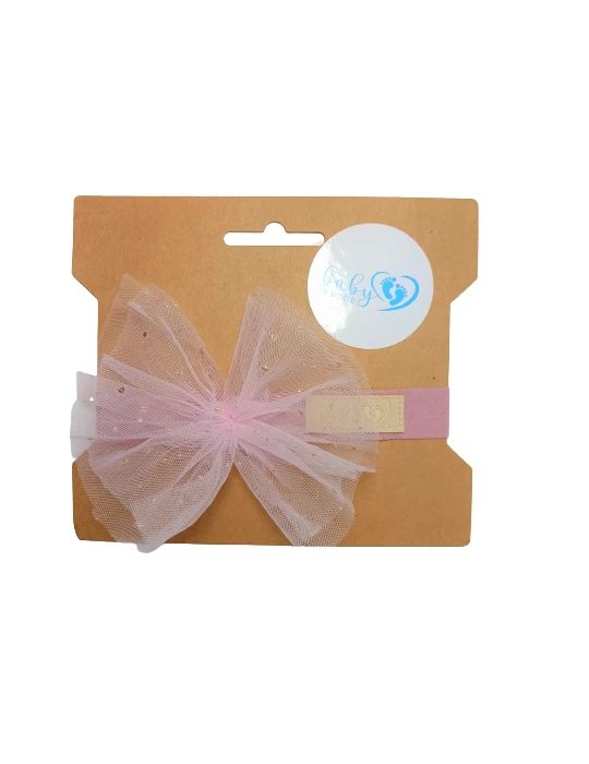 Baby in world Opaska niemowlęca z tiulową kokardą Blush
