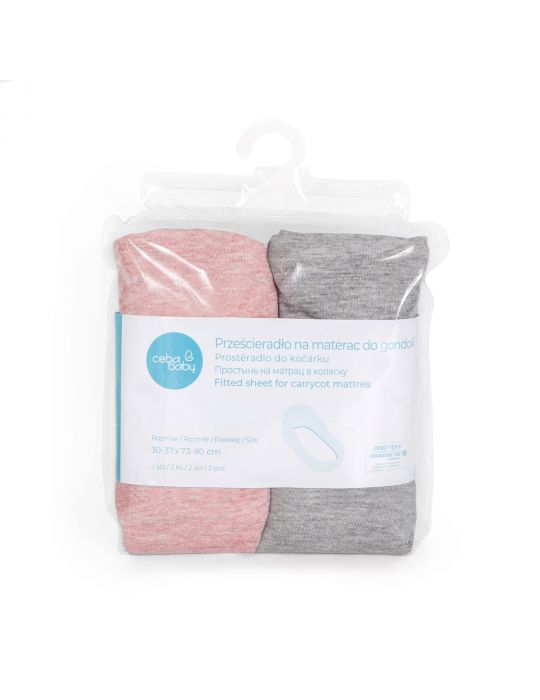 Ceba Prześcieradło do gondoli 2szt Light grey + Pink