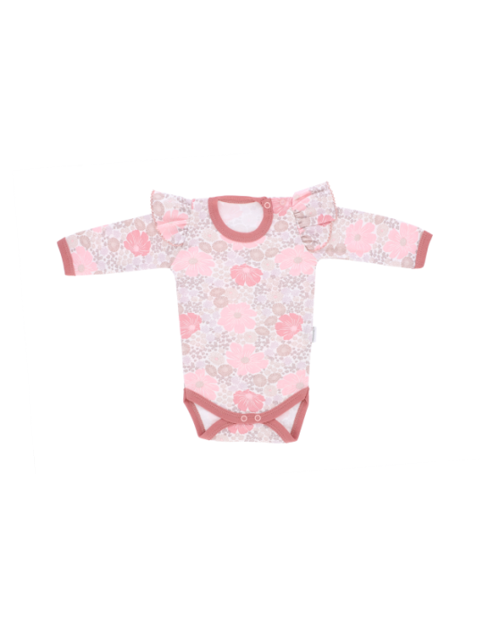 Mamatti Body niemowlęce bawełniane długi rękaw kwiaty różowe