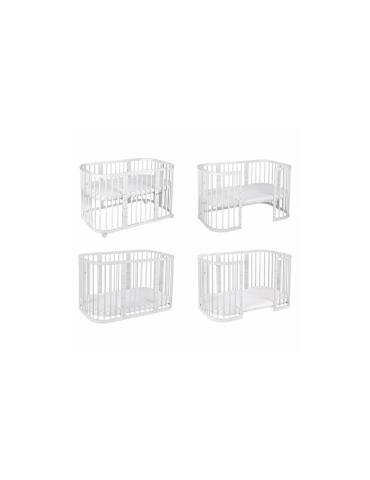 Waldin Łóżeczko drewniane 7w1 z materacem Białe