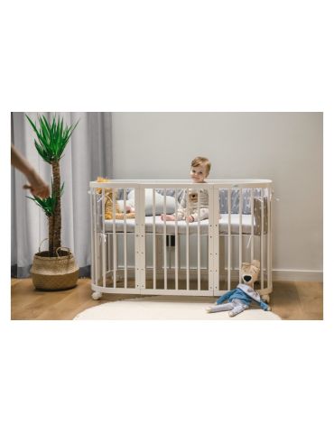 Waldin Łóżeczko drewniane 7w1 z materacem Białe