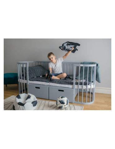 Waldin Łóżeczko drewniane 7w1 z materacem Szare