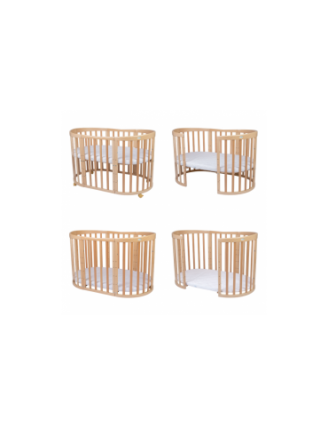 Waldin Łóżeczko drewniane owalne 7w1 z materacem Natural