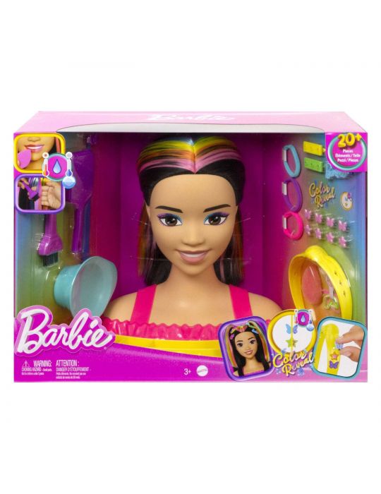 Mattel Barbie Głowa do stylizacji Neonowa Tęcza Czarne Włosy