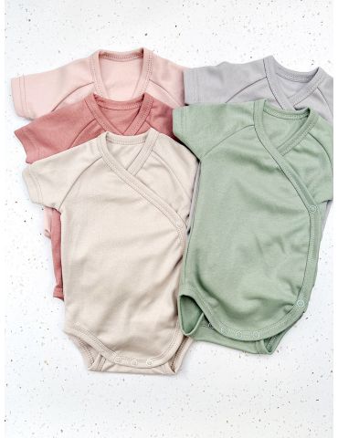 Poofi Body bawełniane krótki rękaw Pudrowy