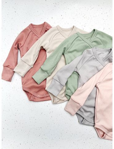 Poofi Body bawełniane długi rękaw Pudrowy