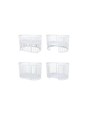 Waldin Łóżeczko drewniane owalne 7w1 z materacem Białe