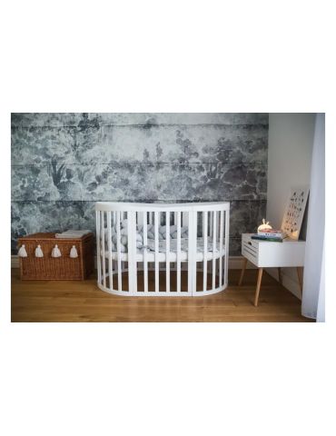 Waldin Łóżeczko drewniane owalne 7w1 z materacem Białe