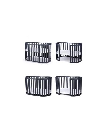 Waldin Łóżeczko drewniane owalne 7w1 z materacem Grafit