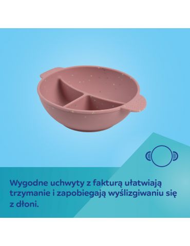 Canpol Babies Miska silikonowa z 3 przegródkami i przyssawką 360 ml Dots pink