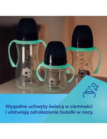 Canpol babies Butelka szerokootworowa ze świecącymi uchwytami EasyStart 120ml Sleepy Koala pink