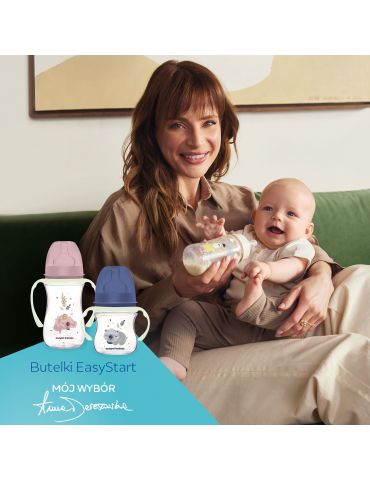 Canpol babies Butelka szerokootworowa ze świecącymi uchwytami EasyStart 120ml Sleepy Koala pink