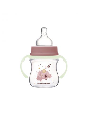 Canpol babies Butelka szerokootworowa ze świecącymi uchwytami EasyStart 120ml Sleepy Koala pink