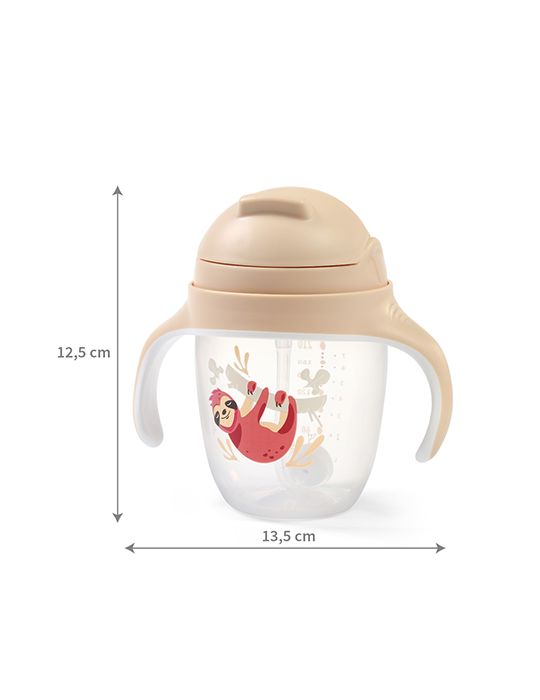 BabyOno Kubek niekapek z obciążoną słomką 240ml beżowy