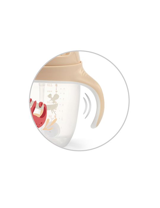 BabyOno Kubek niekapek z obciążoną słomką 240ml beżowy