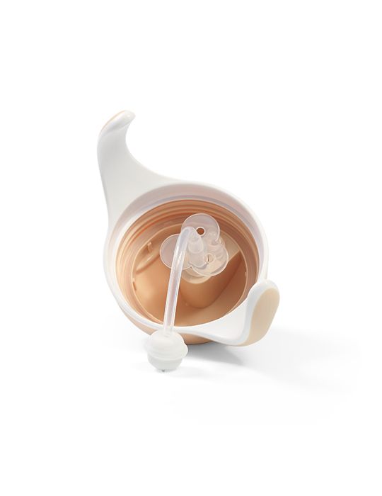 BabyOno Kubek niekapek z obciążoną słomką 240ml beżowy