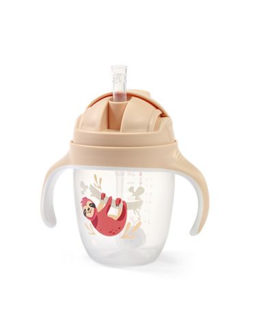 BabyOno Kubek niekapek z obciążoną słomką 240ml beżowy