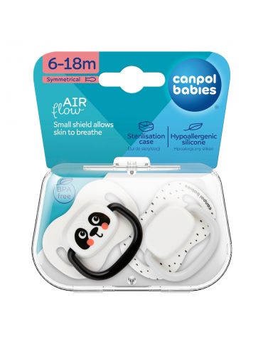 Canpol Babies Smoczek uspokajający silikonowy symetryczny BabiesBoo 6-18 2 szt. białe