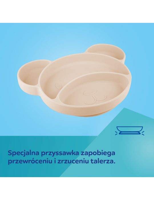 Canpol Babies Talerzyk silikonowy trójdzielny z przyssawką Miś kremowy