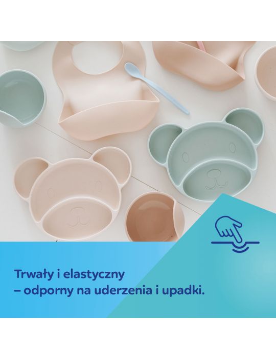 Canpol Babies Talerzyk silikonowy trójdzielny z przyssawką Miś kremowy