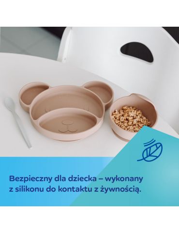Canpol Babies Talerzyk silikonowy trójdzielny z przyssawką Miś kremowy