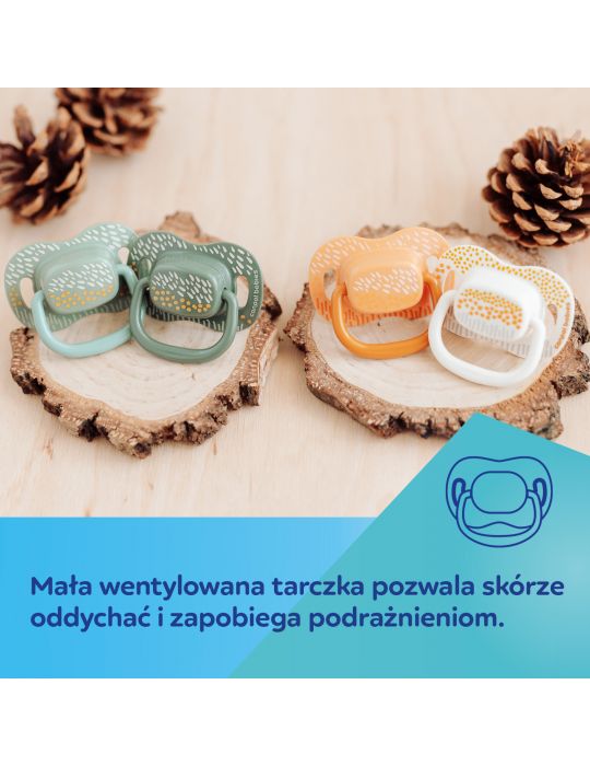 Canpol Babies Smoczek uspokająjacy silikonowy symetryczny Mountains 6-18m 2 szt. zielone