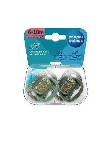 Canpol Babies Smoczek uspokająjacy silikonowy symetryczny Mountains 6-18m 2 szt. zielone