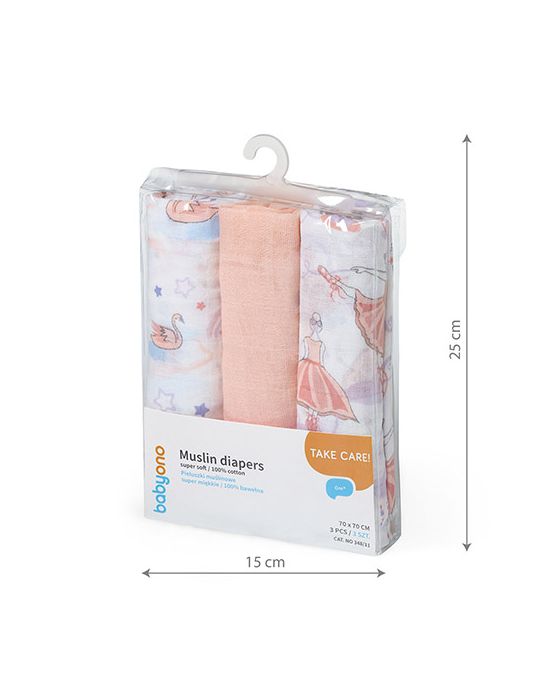 BabyOno Pieluszki muślinowe łabędzie brzoskwiniowe