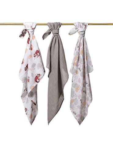 BabyOno Pieluszki muślinowe Leniwce szare