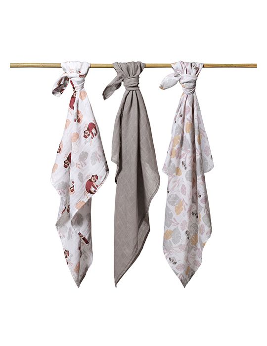 BabyOno Pieluszki muślinowe Leniwce szare