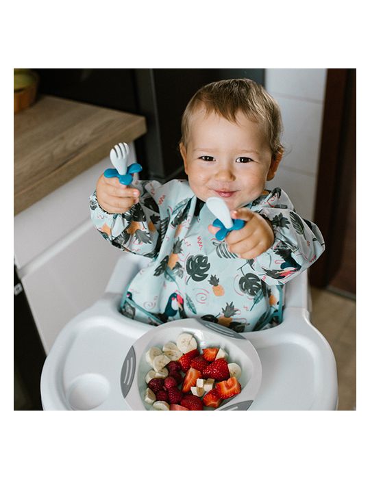 BabyOno Śliniak z długim rękawem Toukans turkusowy