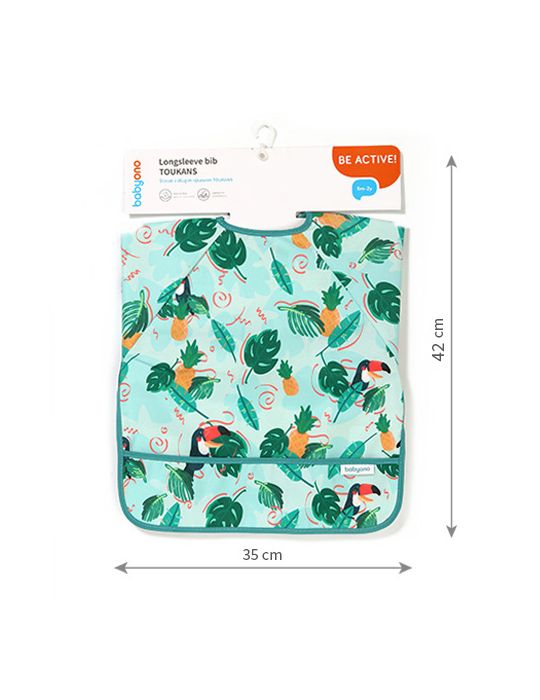 BabyOno Śliniak z długim rękawem Toukans turkusowy