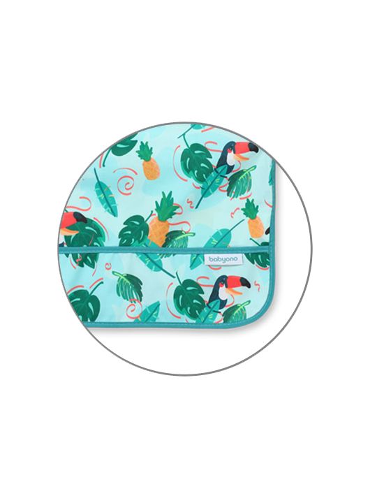 BabyOno Śliniak z długim rękawem Toukans turkusowy