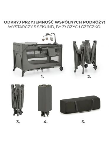 Kinderkraft Łóżeczko turystyczne Joy 2 z akcesoriami ciemnoszare