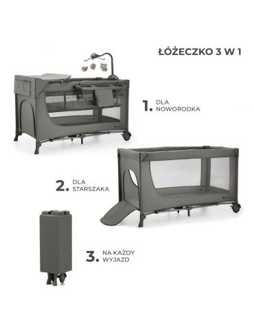 Kinderkraft Łóżeczko turystyczne Joy 2 z akcesoriami ciemnoszare