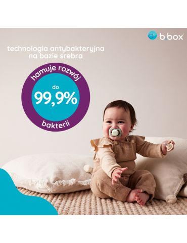 B.Box Smoczek silikonowy symetryczny 6m+ glow in the dark błękit/szałwia