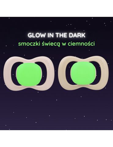 B.Box Smoczek silikonowy symetryczny 6m+ glow in the dark róż/latte