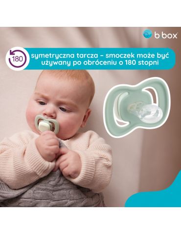 B.Box Smoczek silikonowy symetryczny 0-6m+ glow in the dark błękit/szałwia