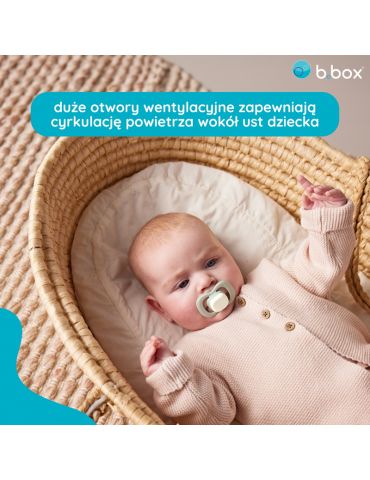 B.Box Smoczek silikonowy symetryczny 0-6m+ glow in the dark błękit/szałwia