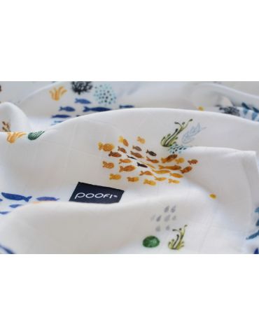 Poofi Pieluszka bambusowa Ocean 73/73 Ławice rybek