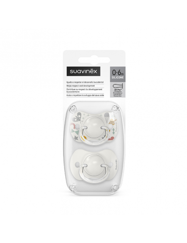Suavinex smoczek fizjologiczny silikonowy Sx Pro Walk in the park 0-6m+ 2 szt. szary