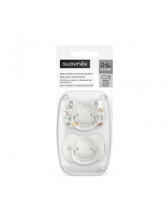 Suavinex smoczek fizjologiczny silikonowy Sx Pro Walk in the park 0-6m+ 2 szt. szary