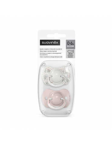 Suavinex smoczek fizjologiczny silikonowy Sx Pro Walk in the park 0-6m+ 2 szt. różowy