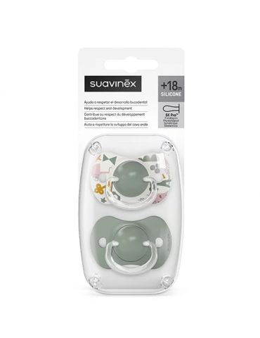 Suavinex smoczek fizjologiczny silikonowy Sx Pro Walk in the park 18m+ 2 szt. oliwkowy