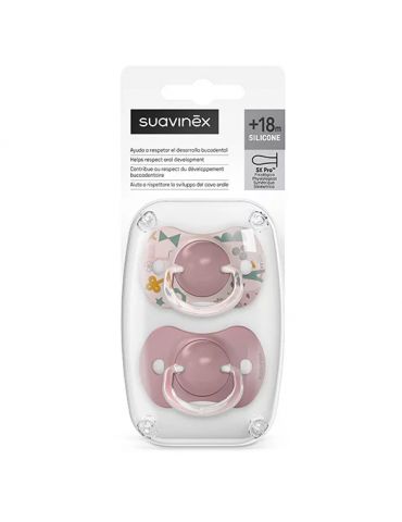 Suavinex smoczek fizjologiczny silikonowy Sx Pro Walk in the park 18m+ 2 szt. różowy