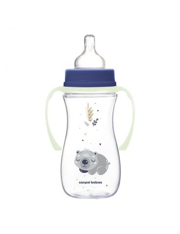 Canpol Babies Butelka antykolkowa ze świecącymi uchwytami EasyStart Sleepy Koala 300ml niebieski